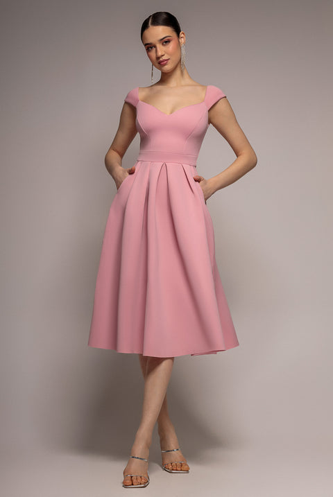 Scuba Foam Skater Midi Dress - Blush Pink by Goddiva