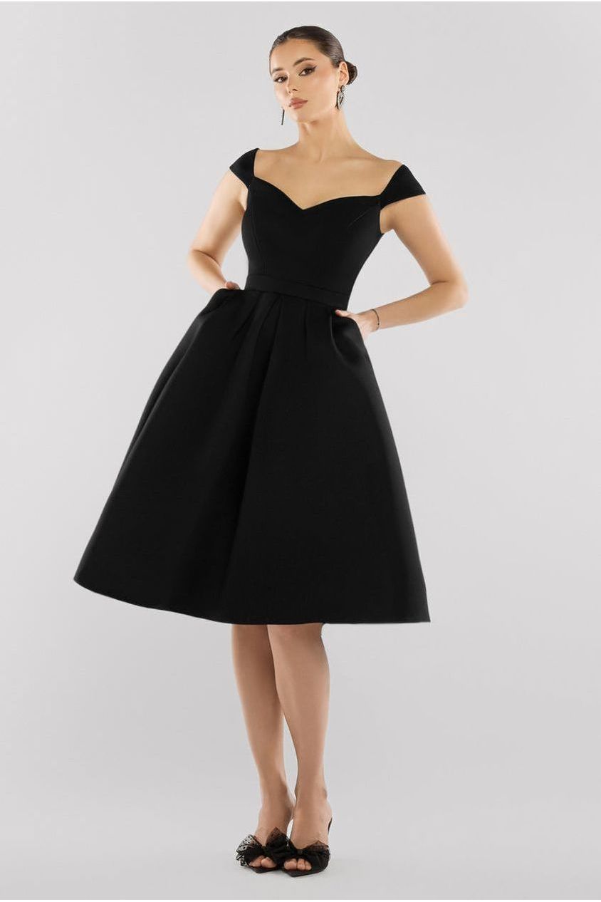 Scuba Foam Skater Midi Dress - Black DR4133