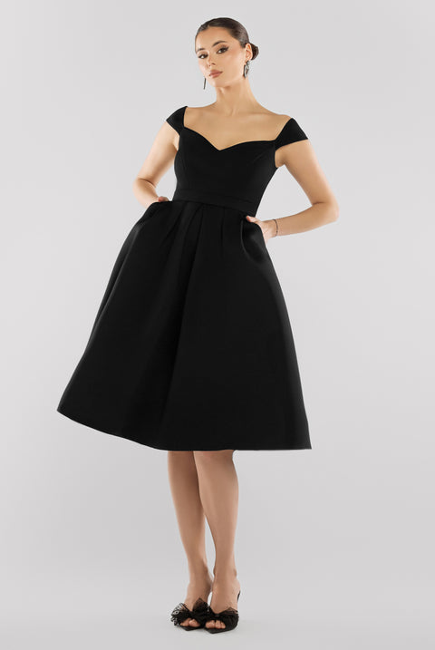 Scuba Foam Skater Midi Dress - Black by Goddiva
