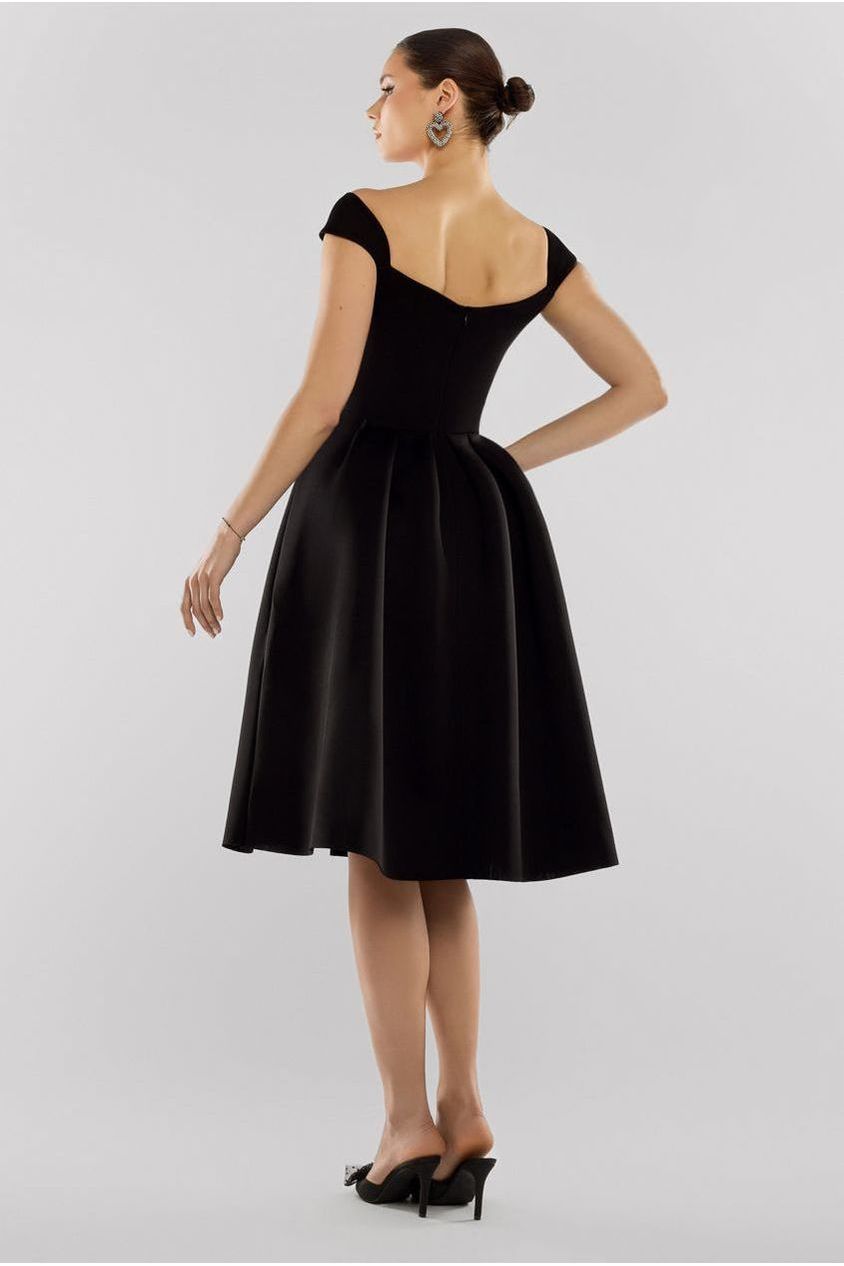 Scuba Foam Skater Midi Dress - Black DR4133