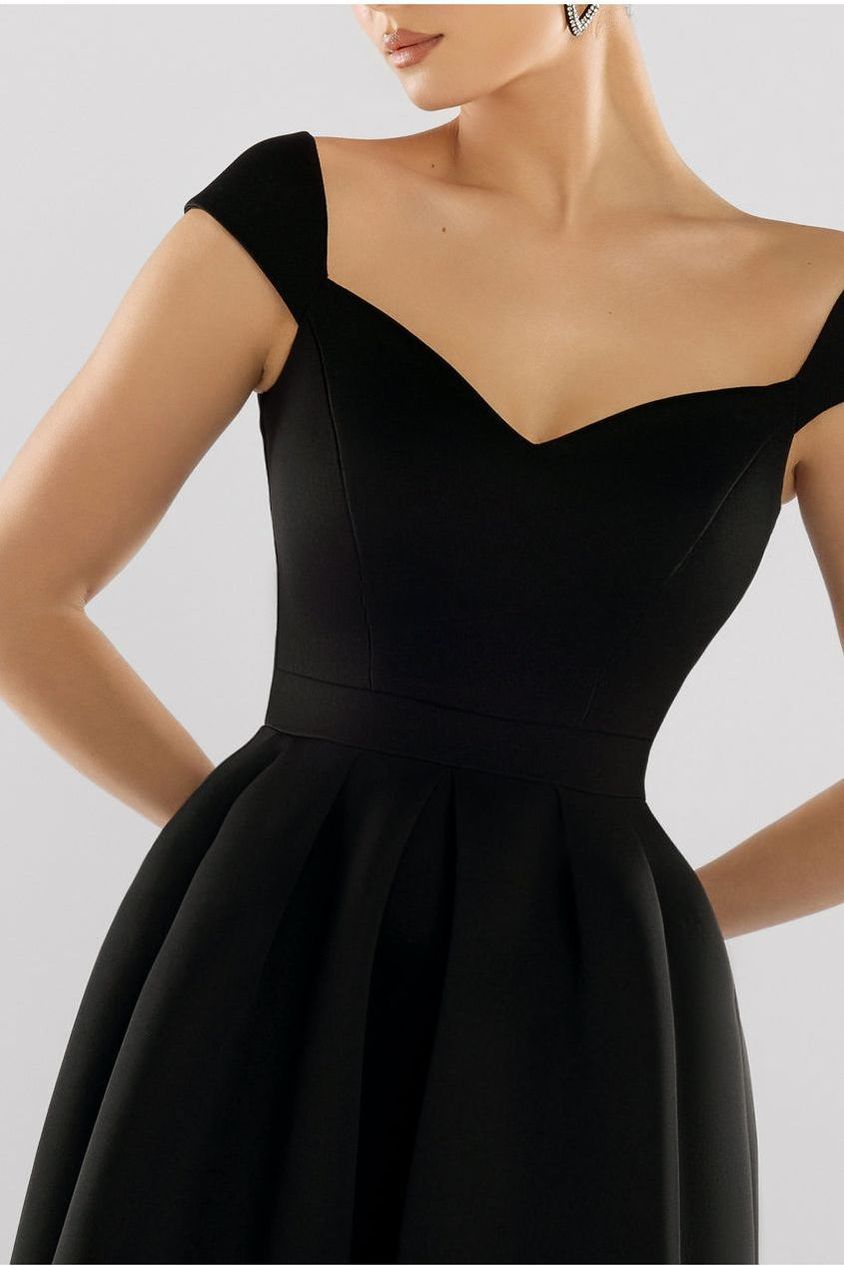 Scuba Foam Skater Midi Dress - Black DR4133