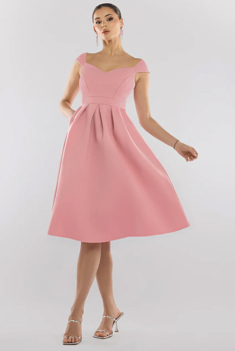 Scuba Foam Skater Midi Dress - Blush Pink by Goddiva