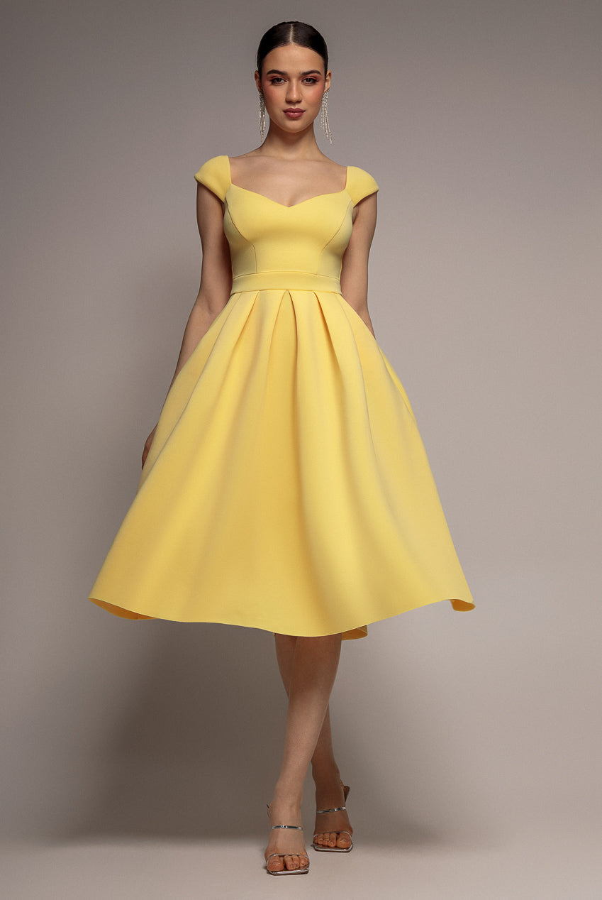 Scuba Foam Skater Midi Dress - Lemon DR4133