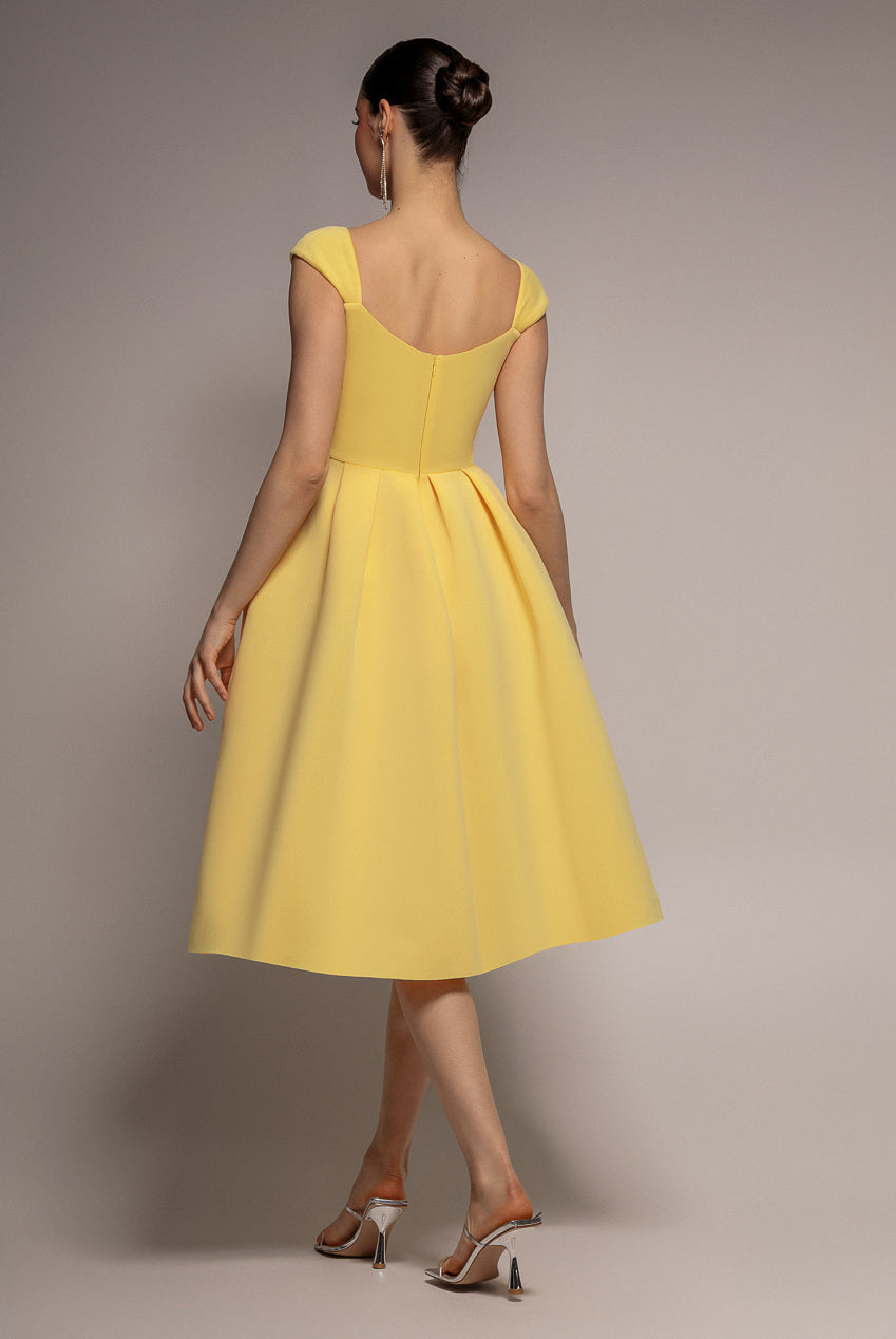 Scuba Foam Skater Midi Dress - Lemon DR4133