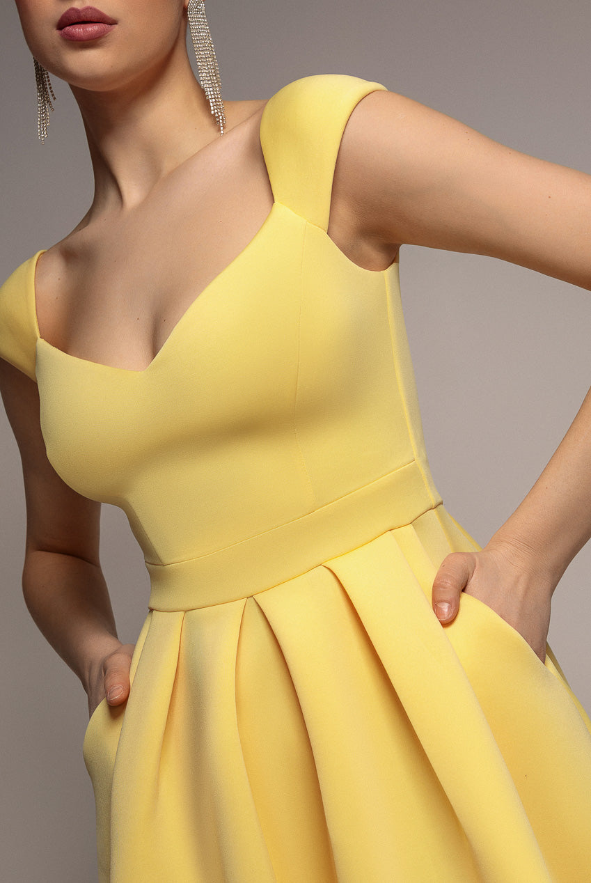 Scuba Foam Skater Midi Dress - Lemon DR4133
