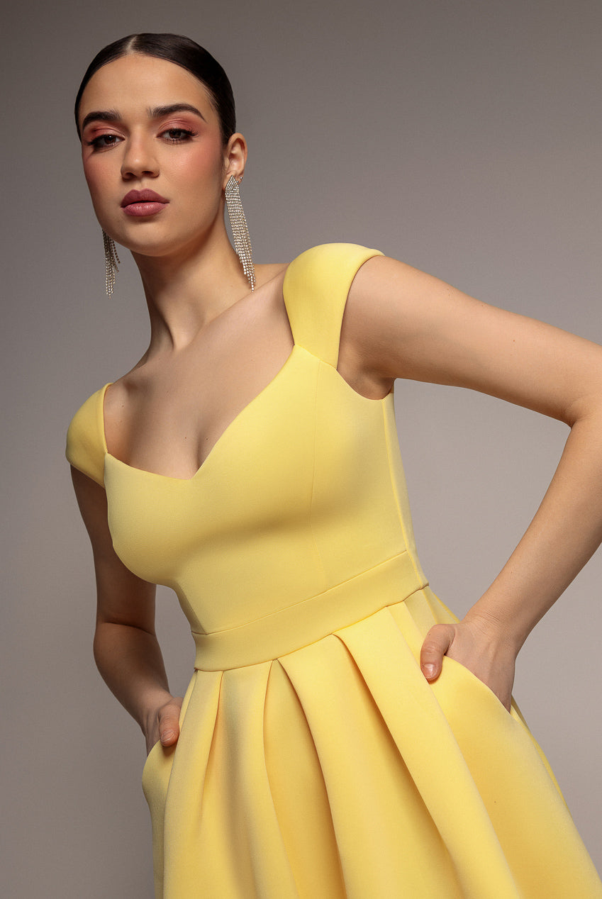 Scuba Foam Skater Midi Dress - Lemon DR4133