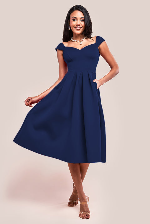 Scuba Foam Skater Midi Dress - Navy DR4133