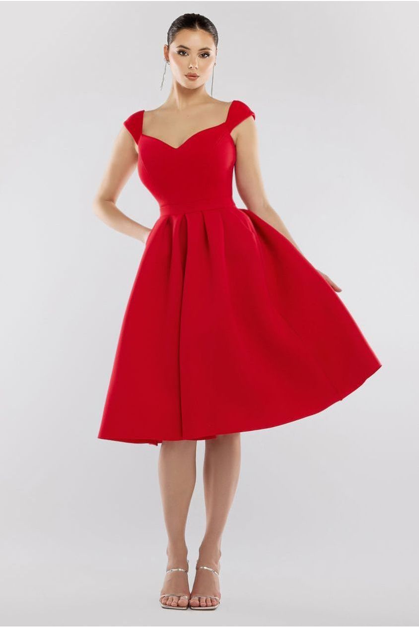 Scuba Foam Skater Midi Dress - Red DR4133