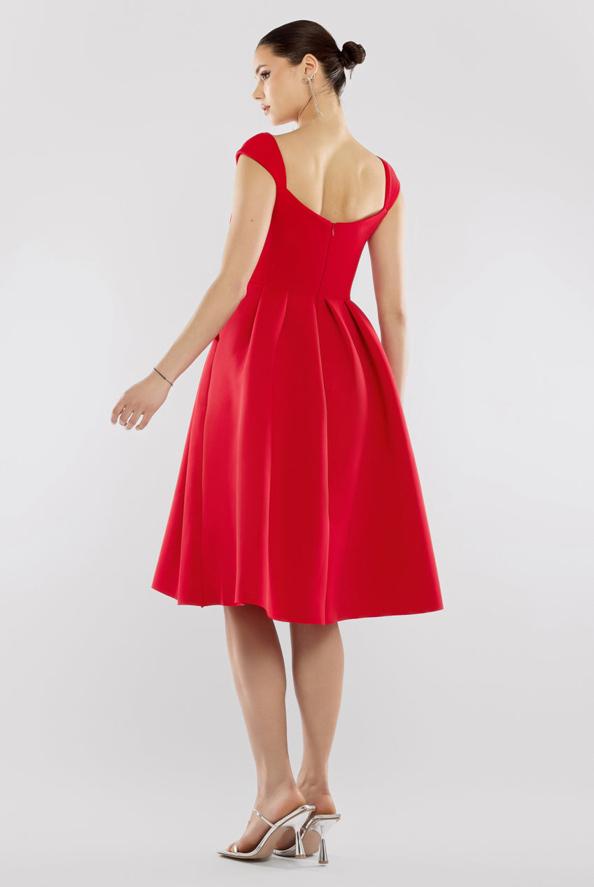 Scuba Foam Skater Midi Dress - Red DR4133