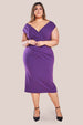 Goddiva Plus Scuba Bardot Pleated Midi Dress - Purple