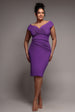 Scuba Bardot Pleated Midi Dress - Purple by Goddiva Plus
