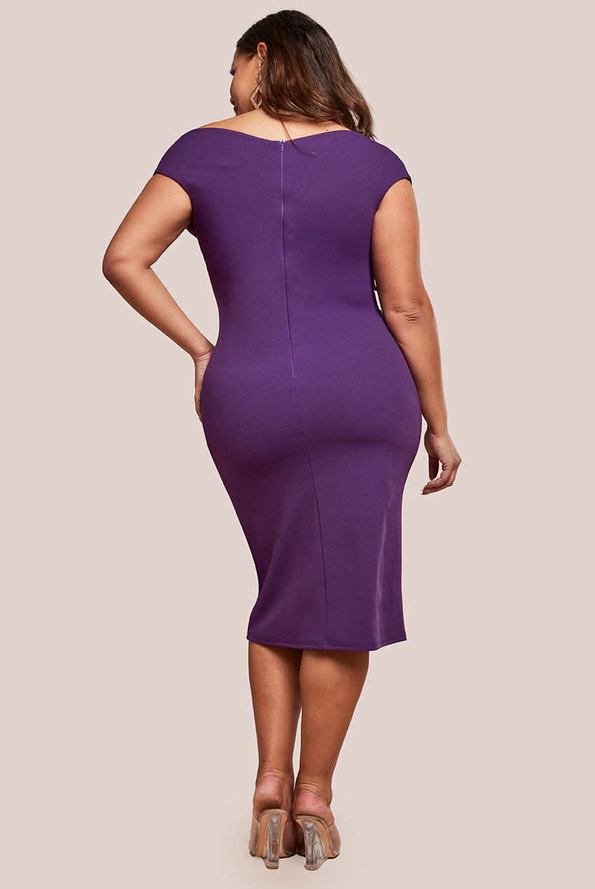 Scuba Bardot Pleated Midi Dress - Purple DR4135P