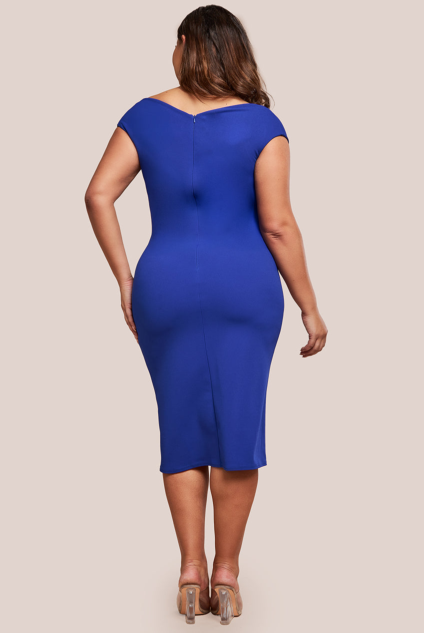 Scuba Bardot Pleated Midi Dress - Royalblue DR4135P