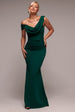 Asymmetric Chiffon Cowl Neck Scuba Maxi Dress - Emerald Green by Goddiva