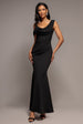 Cowl Neck One Shoulder Scuba & Chiffon Maxi Dress - Black by Goddiva