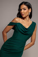 Cowl Neck One Shoulder Scuba & Chiffon Maxi Dress - Emerald Green by Goddiva