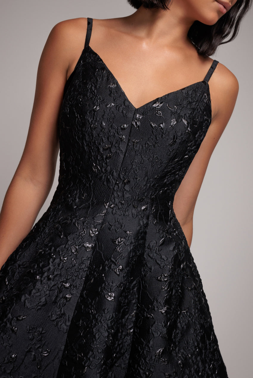 Jacquard Sleeveless A-line Midi Dress - Black DR4163