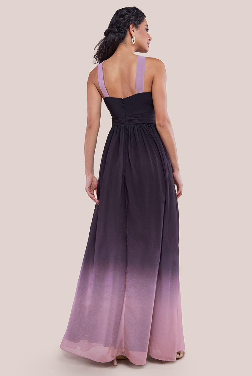 Ombre Cross Front Pleated Maxi Dress - Blush Ombre DR4188