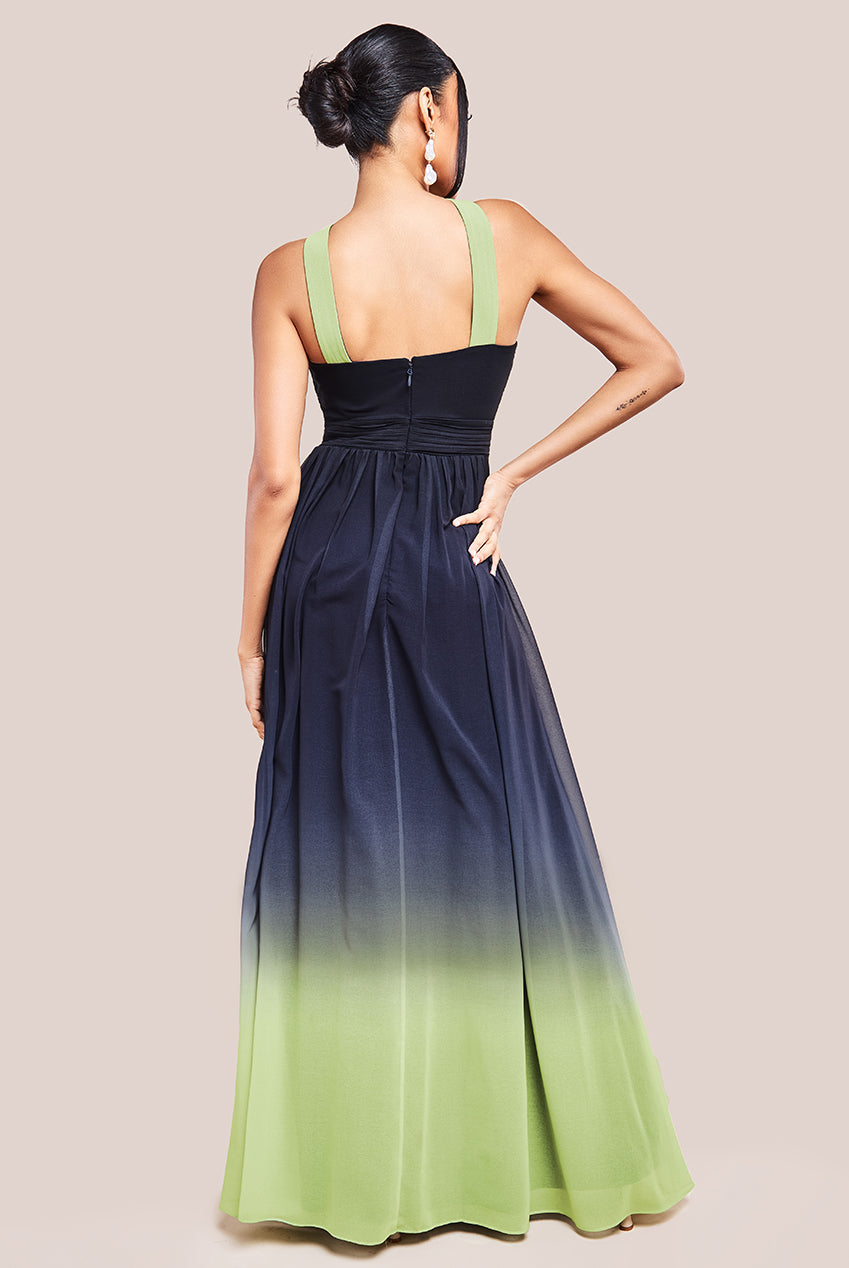 Ombre Cross Front Pleated Maxi Dress - Lime Ombre DR4188