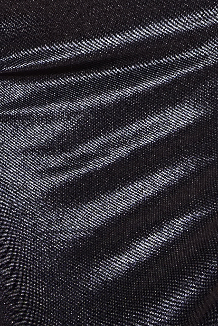 Lace Neck Satin Twill Maxi Dress - Black DR4195
