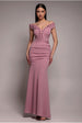 Off The Shoulder Frill Gathered Maxi Dress - Rose Pink by Goddiva