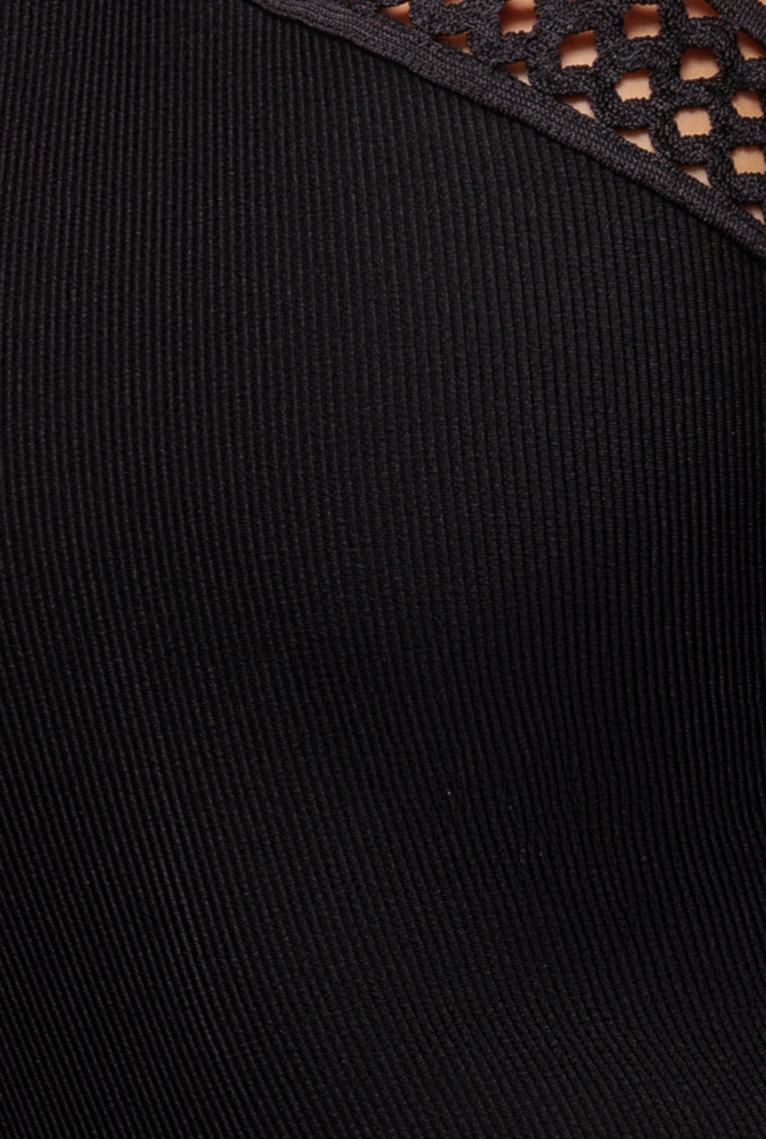 Ribbed Criss Cross Halter Neck Maxi Dress With Thigh Split - Black DR4211