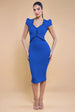 Cap Sleeve Frill Edge Midi Dress - Royal Blue by Goddiva
