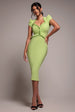 Cap Sleeve Frill Edge Midi Dress - Lime Green by Goddiva