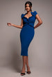 Cap Sleeve Frill Edge Midi Dress - Royal Blue by Goddiva
