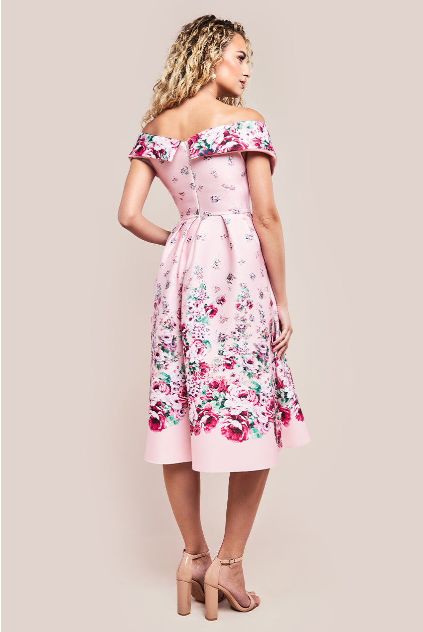 Bardot Floral Print A-Line Scuba Foam Midi Dress - Blush DR4228