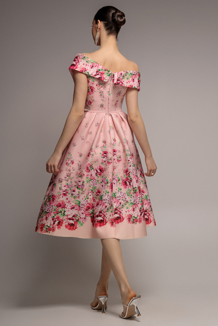 Bardot Floral Print A-Line Scuba Foam Midi Dress - Blush DR4228