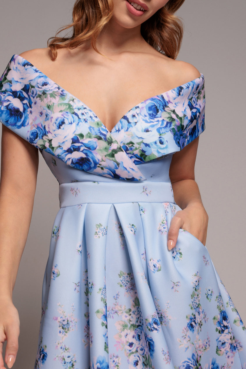 Bardot Floral Print A-Line Scuba Foam Midi Dress - Blue DR4228