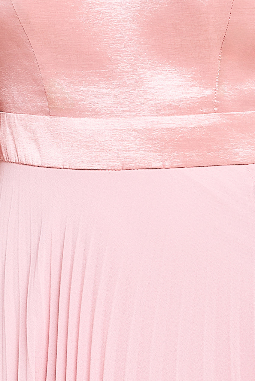 Pleated Chiffon Corsage Halter Strappy Maxi Dress - Pink DR4242