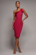 Satin Corsage Scuba Crepe Midi Dress - Magenta by Goddiva