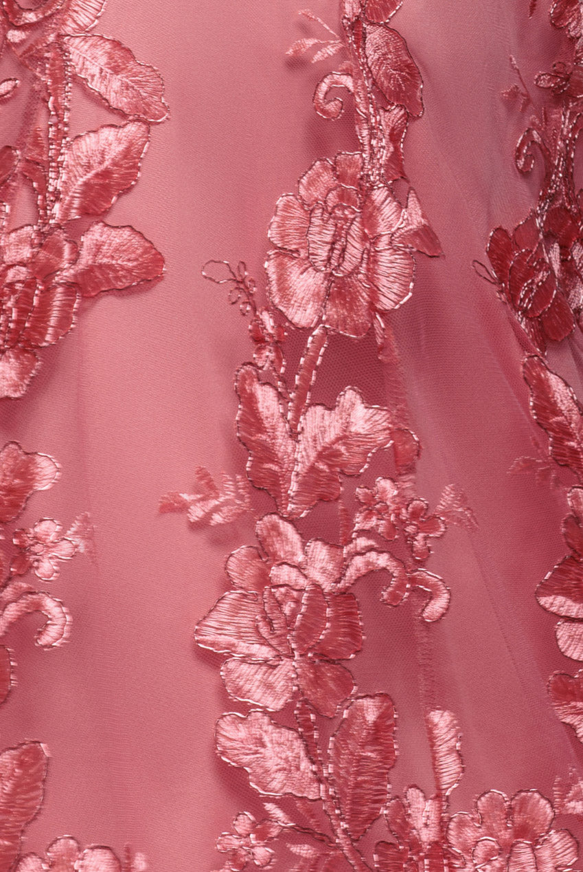 Scalloped Neck Embroidered Lace High Low Midi Dress - Coral DR4265