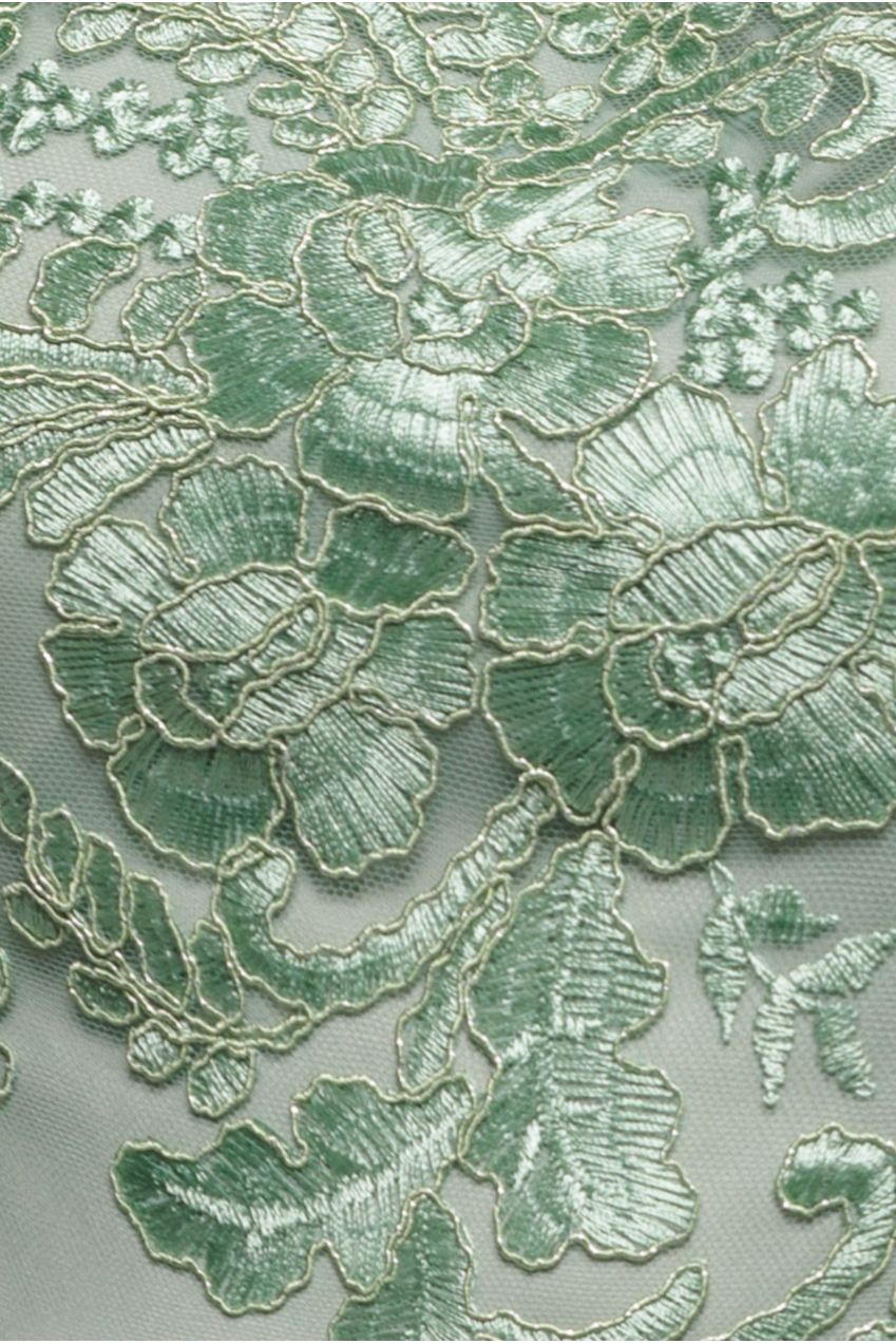 Scalloped Neck Embroidered Lace High Low Midi Dress - Sage Green DR4265