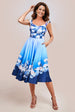 Floral Printed Scuba Foam Skater Dress - Blue by Goddiva