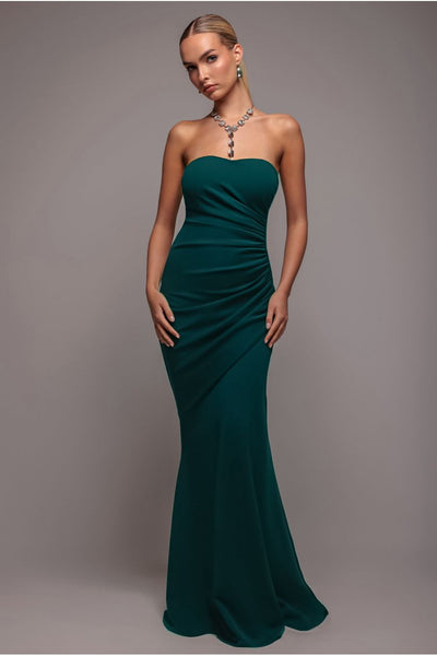 Scuba Crepe Bandeau Maxi With Diamante Necklace - Emerald Green by Goddiva