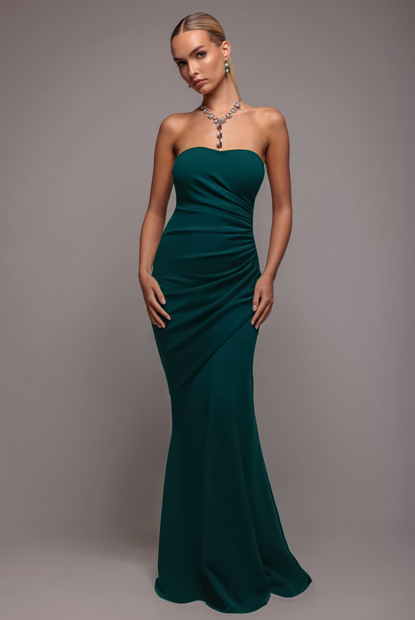 Scuba Crepe Bandeau Maxi With Diamante Necklace - Emerald Green DR4271
