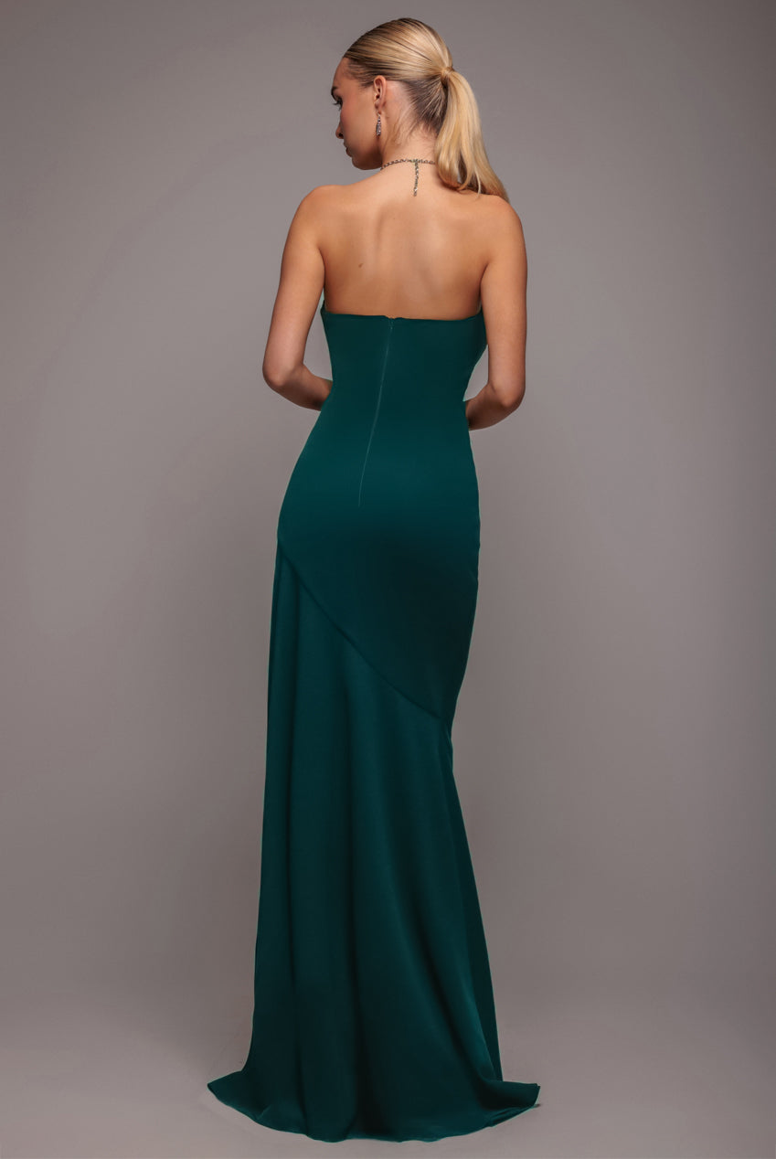 Scuba Crepe Bandeau Maxi With Diamante Necklace - Emerald Green DR4271