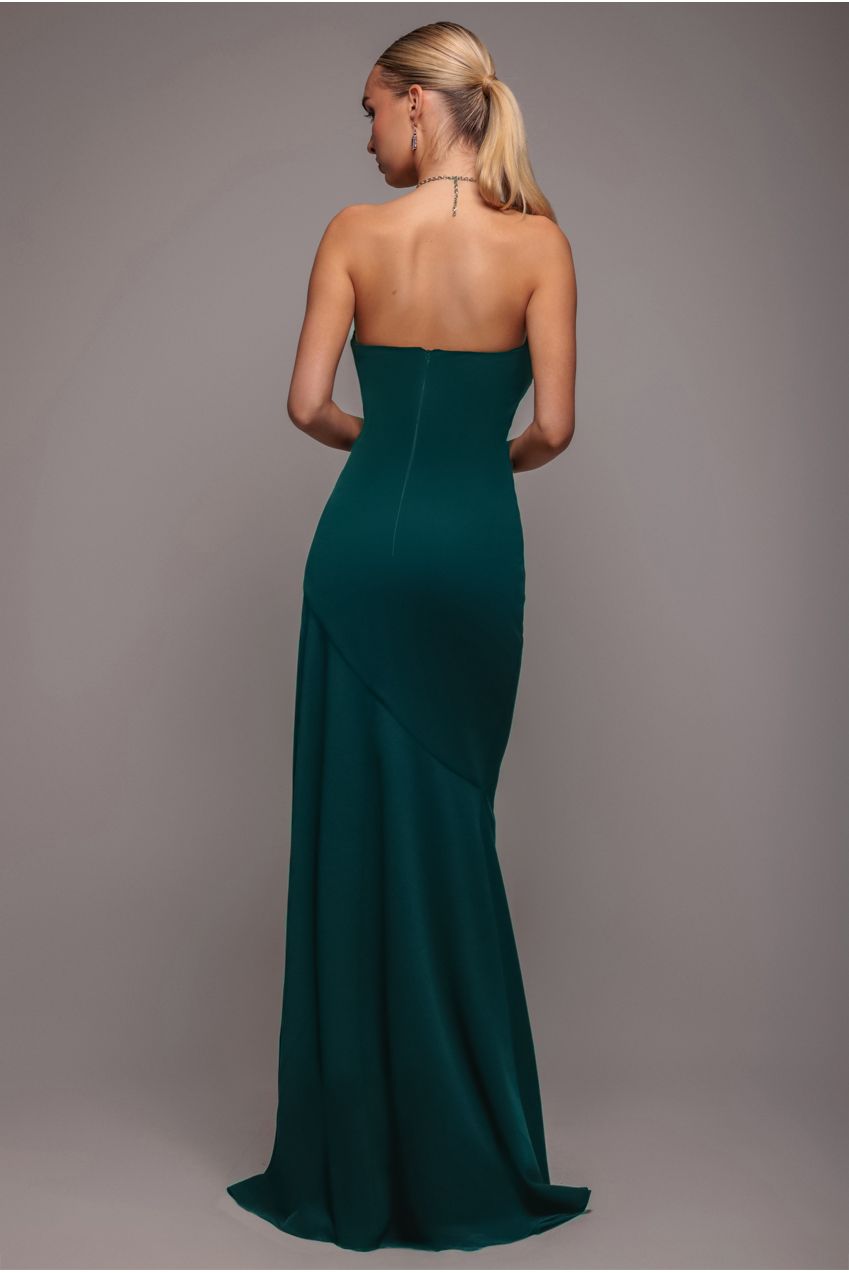 Scuba Crepe Bandeau Maxi With Diamante Necklace - Emerald Green | Goddiva Scuba Crepe Bandeau Maxi With Diamante Necklace - Emerald Green | Goddiva