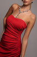 Scuba Crepe Bandeau Maxi With Diamante Necklace - Red by Goddiva