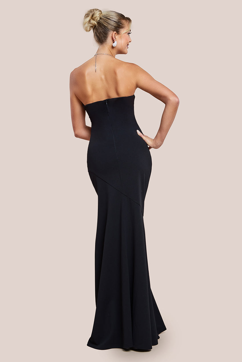 Scuba Crepe Bandeau Maxi With Diamante Necklace - Black DR4271