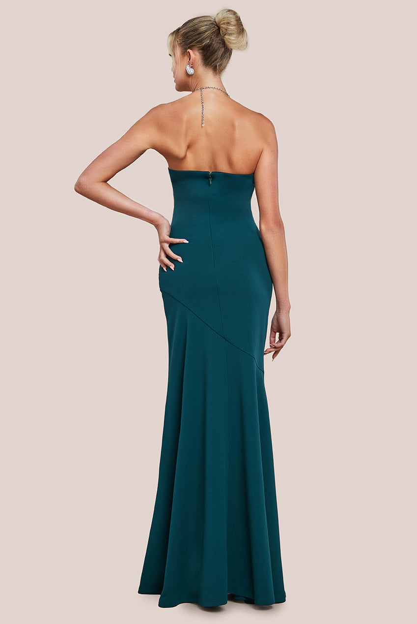 Scuba Crepe Bandeau Maxi With Diamante Necklace - Emerald Green DR4271