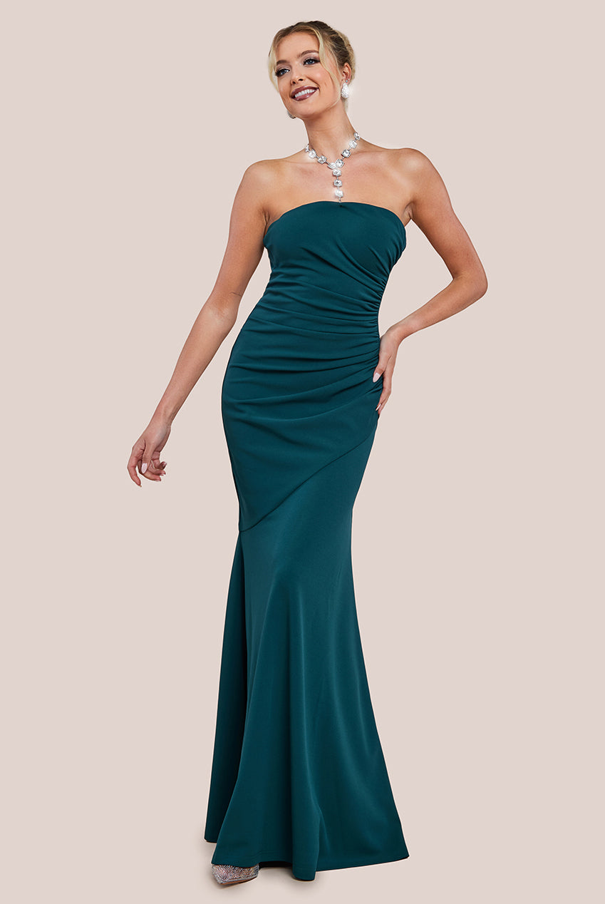 Scuba Crepe Bandeau Maxi With Diamante Necklace - Emerald Green DR4271