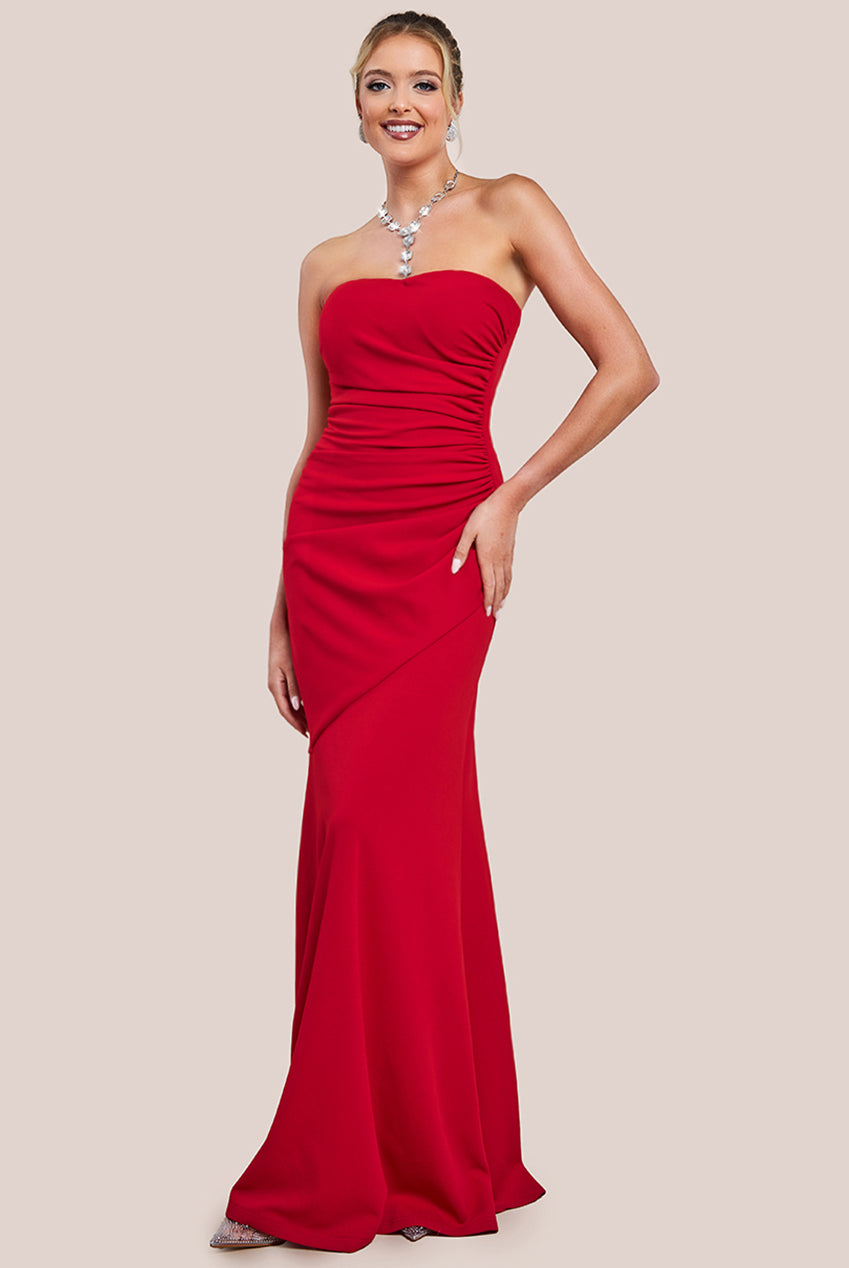 Scuba Crepe Bandeau Maxi With Diamante Necklace - Red DR4271