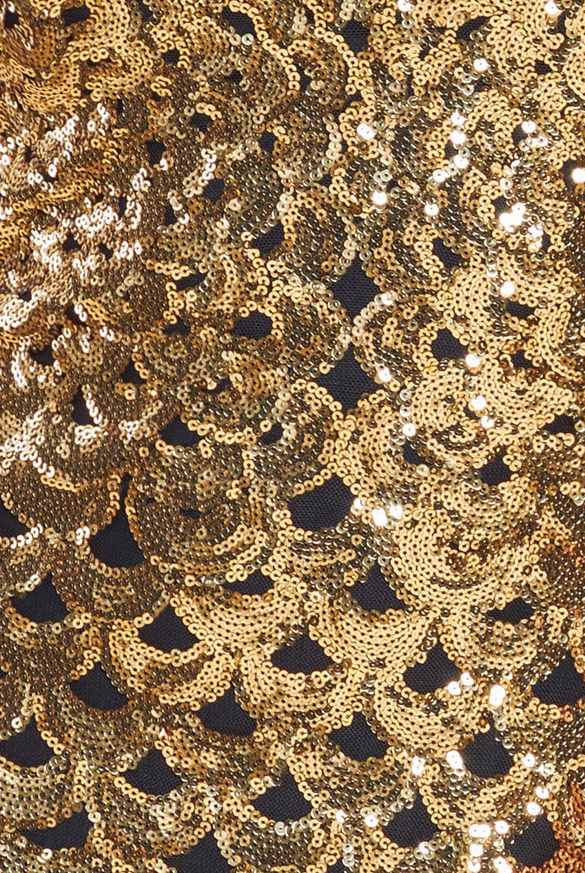 Diamante Strap Fish Scale Sequin Maxi Dress - Gold DR4276