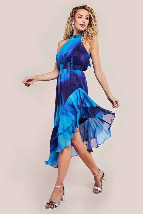 Halter Neck Chiffon Tie Midaxi Dress - Navy DR4278