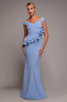 Scuba Crepe Rose Frill Maxi Dress - Cornflower Blue by Goddiva