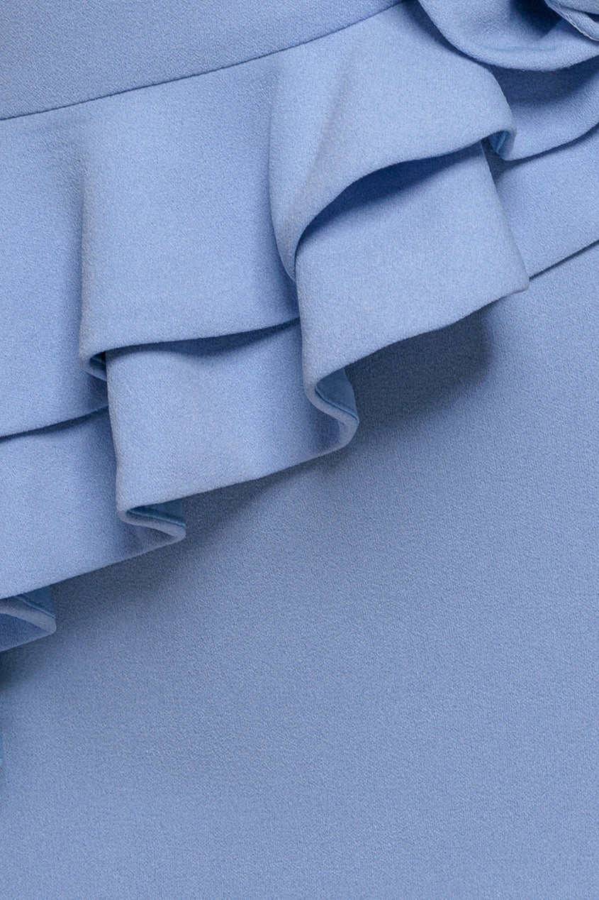 Scuba Crepe Rose Frill Maxi Dress - Cornflower Blue DR4281